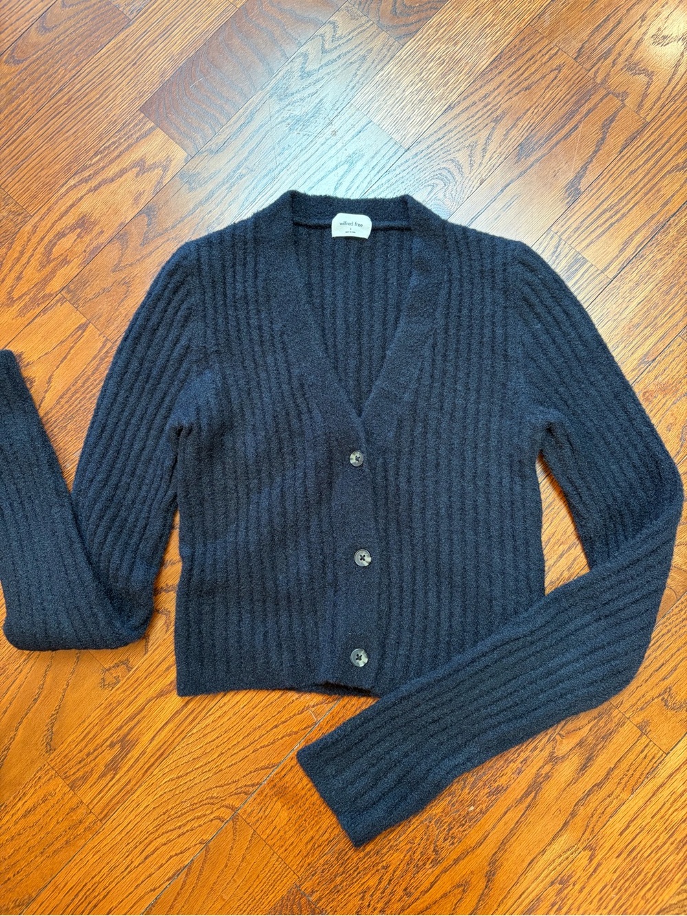 Wilfred Black Ribbed V-Neck Button Cardigan